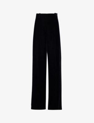 NINA RICCI NINA RICCI WOMEN'S BLACK STRUCTURED-WAIST WIDE-LEG HIGH-RISE VELVET TROUSERS