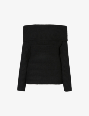 Nina Ricci Ribbed Off-shoulder Wool-blend Jumper In Black