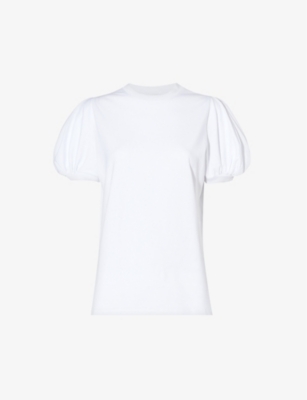 Nina Ricci Puffed-sleeve Round-neck Cotton-jersey T-shirt In White