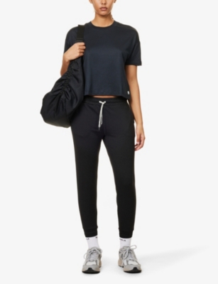 Shop Vuori Women's Black Heather Energy Brand-patch Boxy-fit Stretch-jersey T-shirt