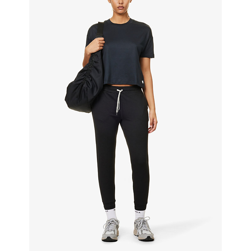 Shop Vuori Women's Black Heather Energy Brand-patch Boxy-fit Stretch-jersey T-shirt