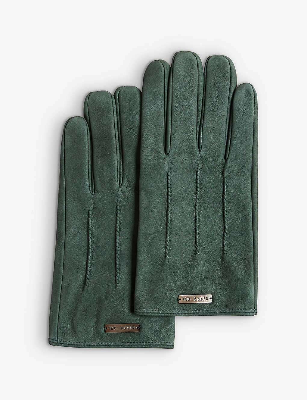 Ted Baker Mens Khaki Leviii Logo-plaque Suede And Leather Gloves