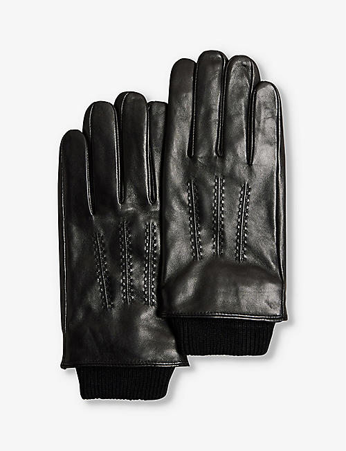 TED BAKER: Ballat logo-debossed ribbed-cuff leather gloves