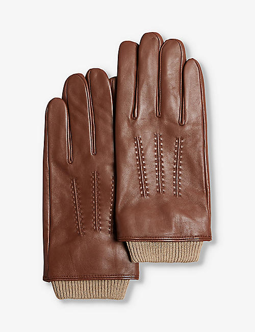 TED BAKER: Ballat logo-debossed ribbed-cuff leather gloves