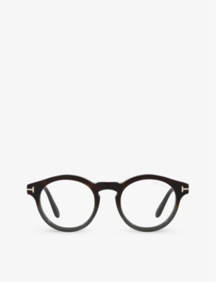 Shop Tom Ford Mens Brown Tr001692 Ft5887-b Round-frame Acetate Glasses