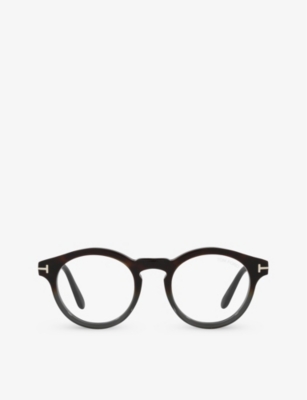 Shop Tom Ford Men's Brown Tr001692 Ft5887-b Round-frame Acetate Glasses