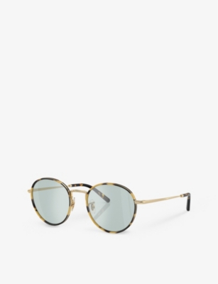 Shop Oliver Peoples Womens Gold Ov1333 Sidell Phantos-frame Metal Sunglasses