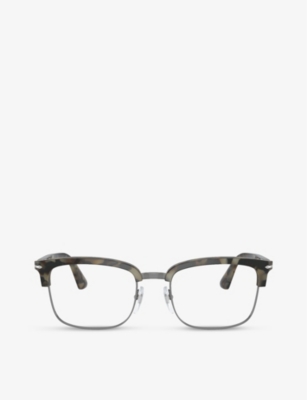 Persol Mens Brown Po3340v Lina Rectangle-frame Acetate And Metal Optical Glasses