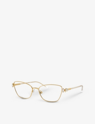 Shop Swarovski Sk1006 Cat-eye Gem-embellished Metal Optical Glasses In Gold