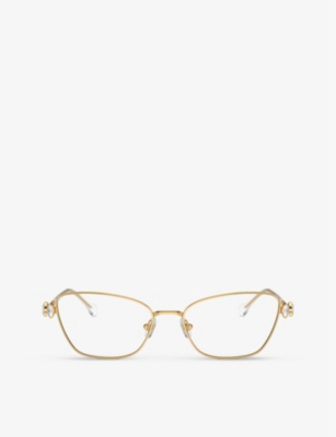 Swarovski Womens Gold Sk1006 Cat-eye Gem-embellished Metal Optical Glasses