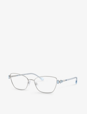 Shop Swarovski Womens Silver Sk1006 Cat-eye Gem-embellished Metal Optical Glasses