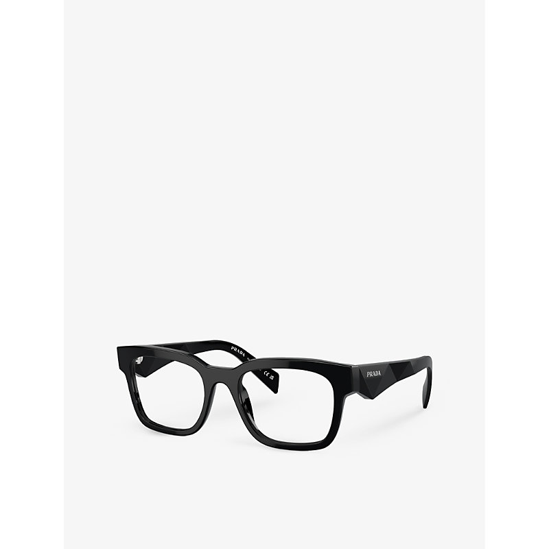 Shop Prada Men's Black Pra10v Square-frame Acetate Optical Glasses
