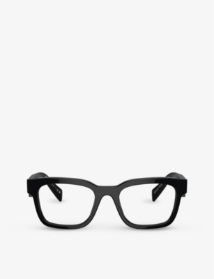 Prada Mens Black Pra10v Square-frame Acetate Optical Glasses