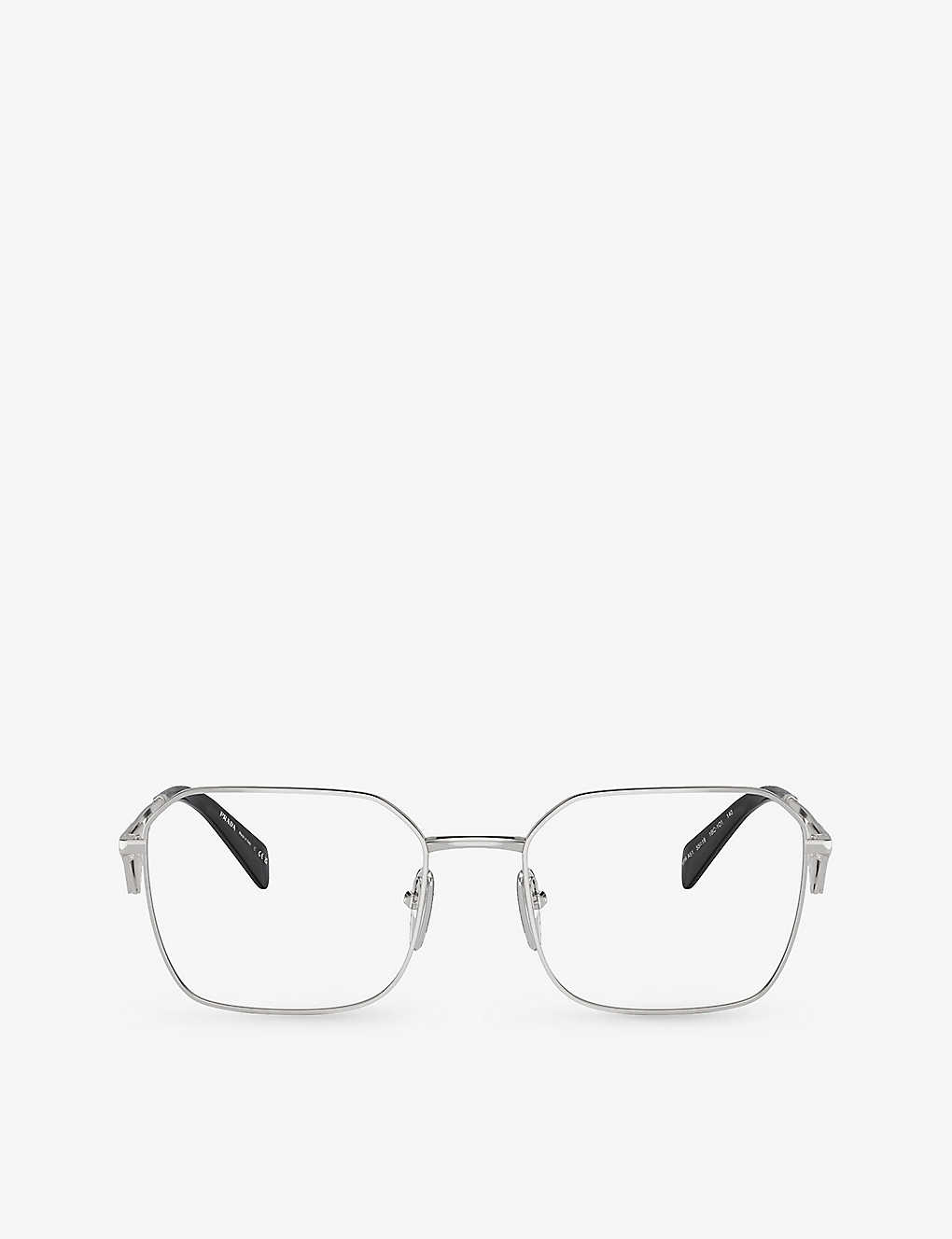 Prada Mens Silver Pr A51v Irregular-frame Metal Optical Glasses