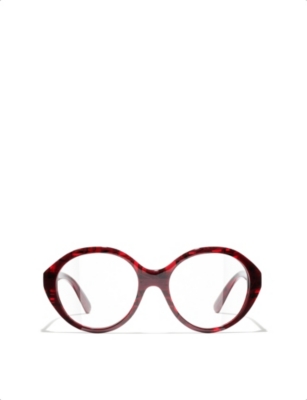 Pre-owned Chanel Womens Red Ch3459 Round-frame Acetate Eyeglasses