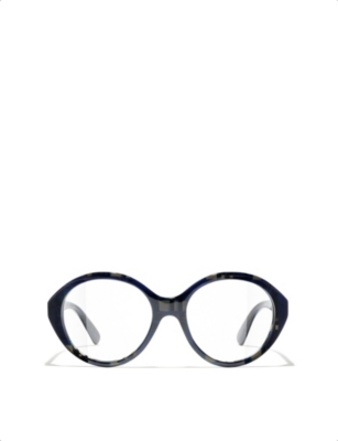 Pre-owned Chanel Womens Blue Ch3459 Round-frame Acetate Eyeglasses