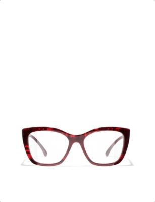 Pre-owned Chanel Womens Red Ch3460 Cat-eye Acetate Eyeglasses