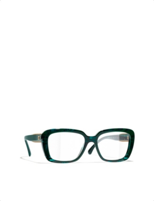 Pre-owned Chanel Womens Green Ch3461 Square-frame Acetate Eyeglasses