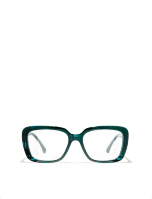 Pre-owned Chanel Womens Green Ch3461 Square-frame Acetate Eyeglasses