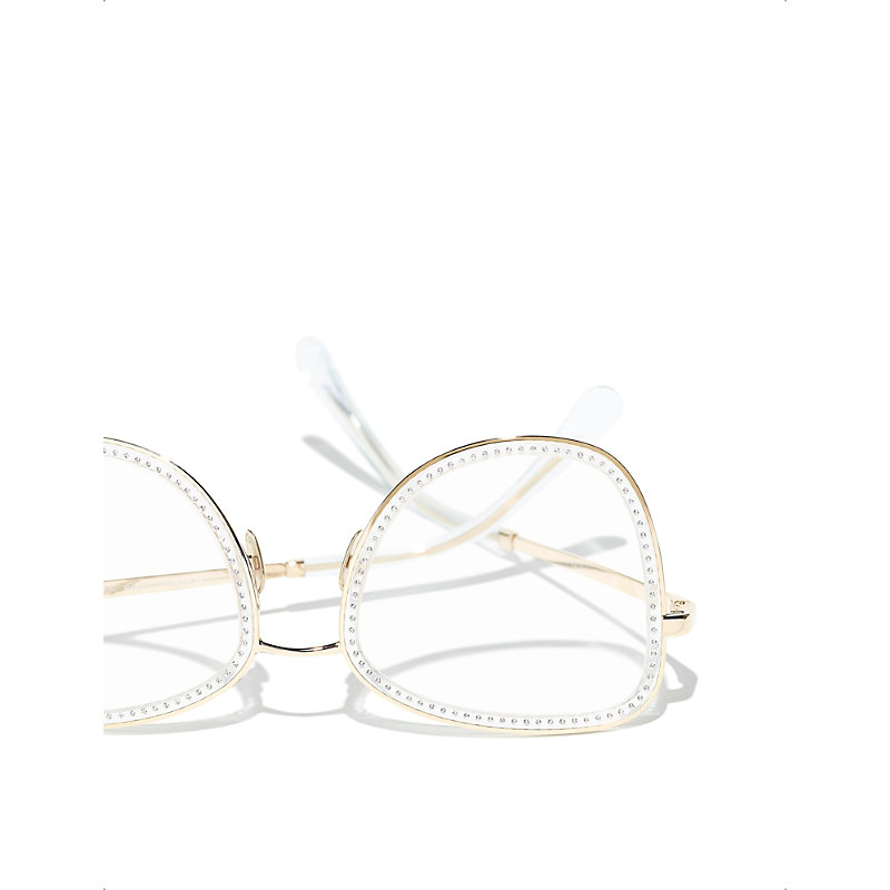 Pre-owned Chanel Womens Gold Ch2208b Square-frame Metal Glasses