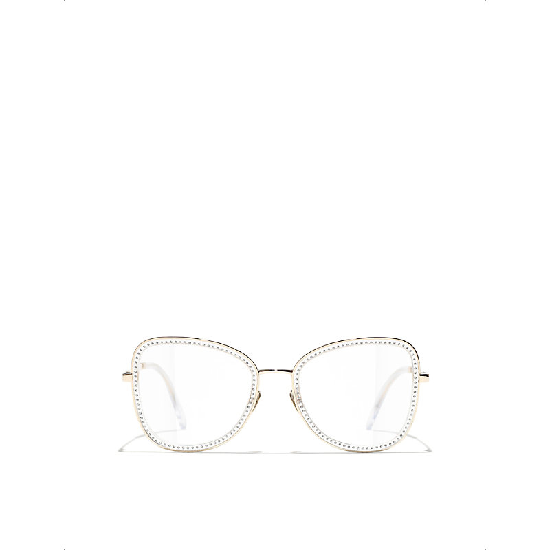Pre-owned Chanel Womens Gold Ch2208b Square-frame Metal Glasses