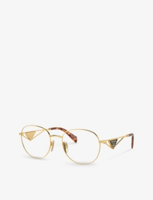 Shop Prada Men's Gold Pr A50v Round-frame Metal Eyeglasses
