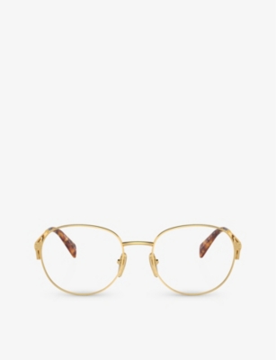 Shop Prada Men's Gold Pr A50v Round-frame Metal Eyeglasses