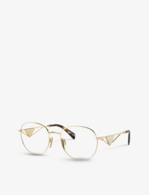 Shop Prada Women's Gold Pr A50v Round-frame Metal Optical Glasses