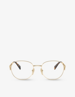 Prada Womens Gold Pr A50v Round-frame Metal Optical Glasses