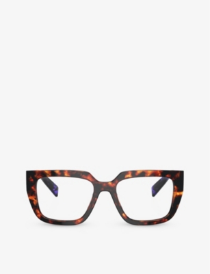 Shop Prada Women's Brown Pr A03v Square-frame Tortoiseshell Acetate Eyeglasses