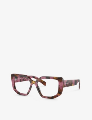 Shop Prada Mens Purple Pr A04v Irregular-frame Tortoiseshell Acetate Optical Glasses
