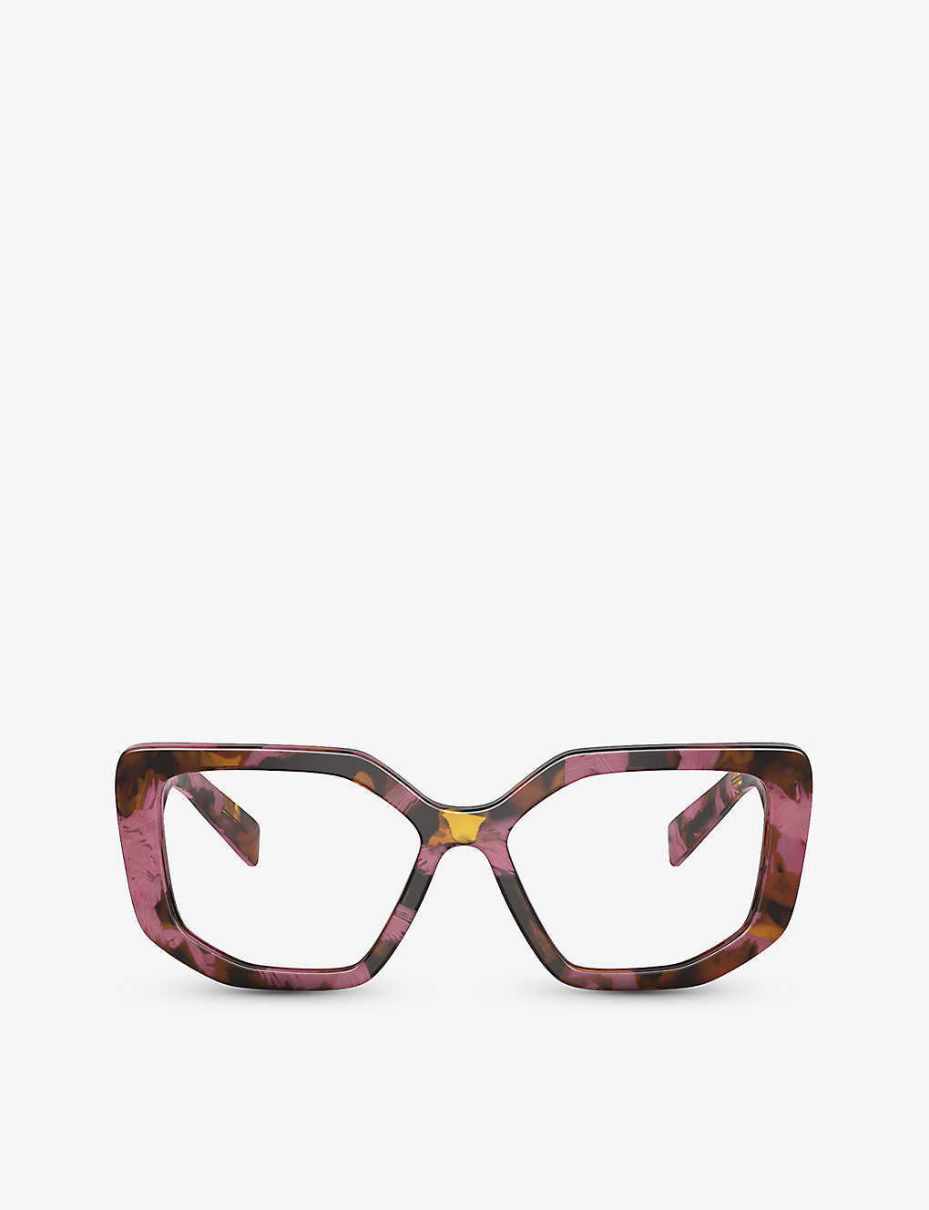 Prada Mens Purple Pr A04v Irregular-frame Tortoiseshell Acetate Optical Glasses