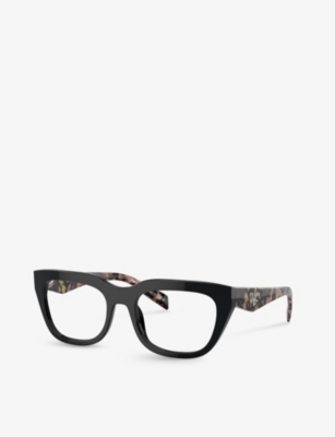 Prada Mens Black Pr A06v Rectangle-frame Tortoiseshell Acetate Optical Glasses In Black