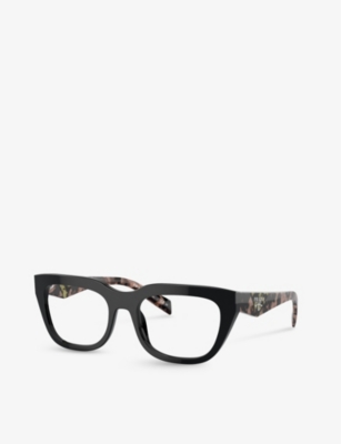 Shop Prada Men's Black Pr A06v Rectangle-frame Tortoiseshell Acetate Optical Glasses