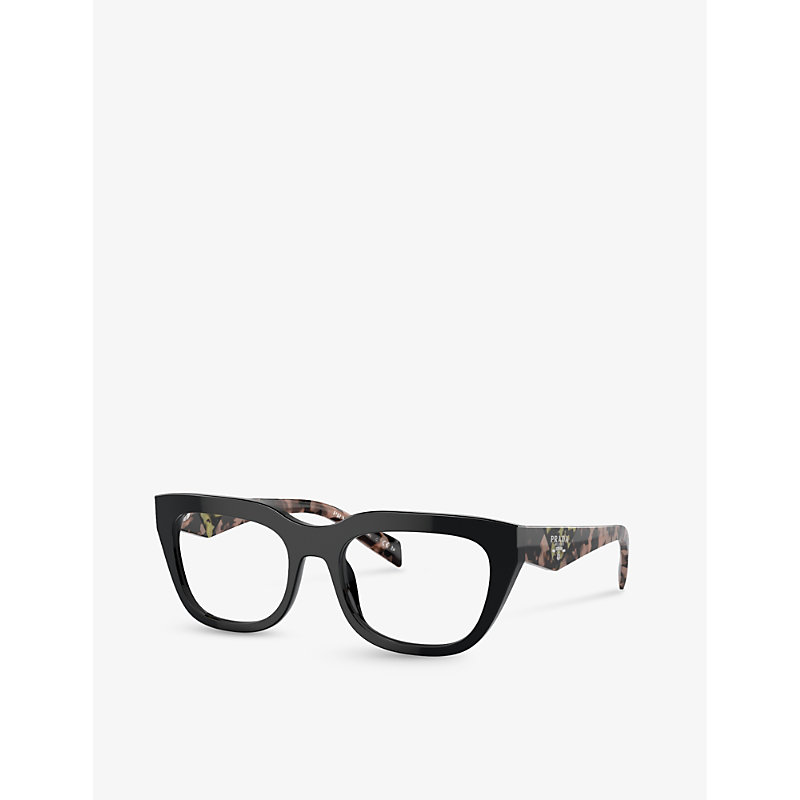 Shop Prada Men's Black Pr A06v Rectangle-frame Tortoiseshell Acetate Optical Glasses