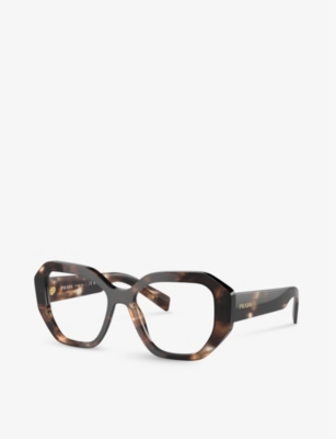 Shop Prada Men's Brown Pr A07v Irregular-frame Acetate Optical Glasses