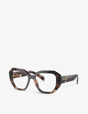 Prada Mens Brown Pr A07v Irregular-frame Acetate Optical Glasses In Brown