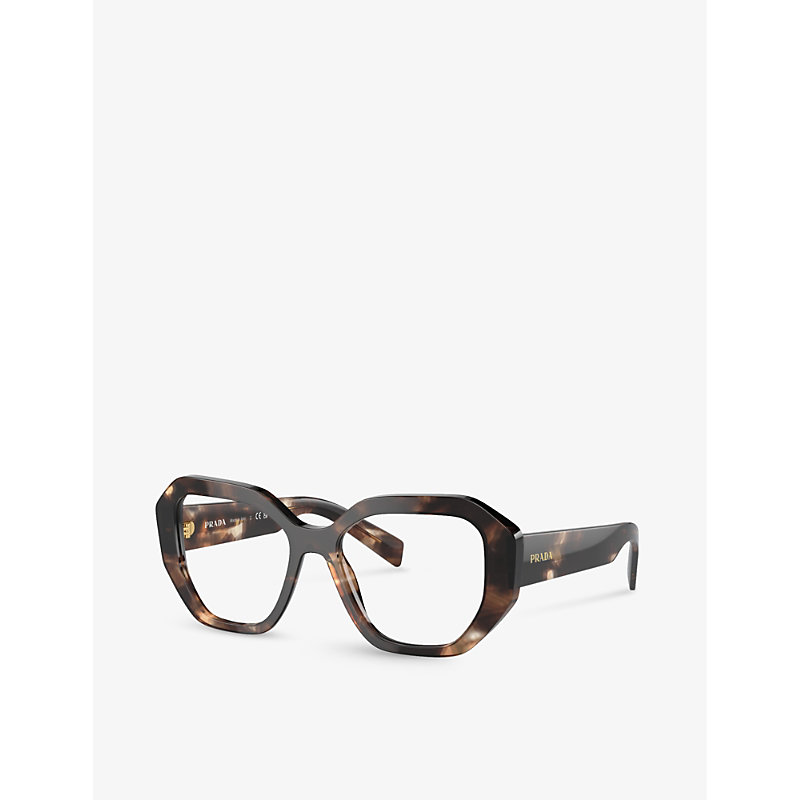 Shop Prada Men's Brown Pr A07v Irregular-frame Acetate Optical Glasses