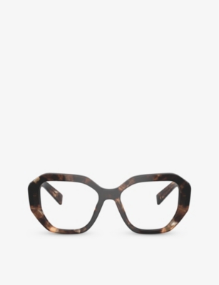 Prada Mens Brown Pr A07v Irregular-frame Acetate Optical Glasses
