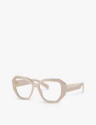 Prada Womens Cream Pr A07v Irregular-frame Acetate Optical Glasses In Cream