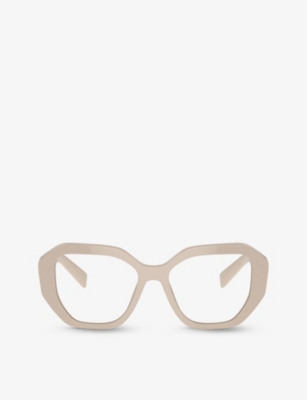 Shop Prada Womens Cream Pr A07v Irregular-frame Acetate Optical Glasses