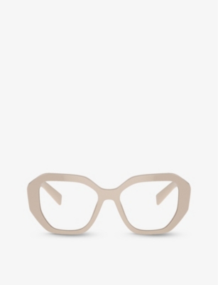 Prada Womens Cream Pr A07v Irregular-frame Acetate Optical Glasses In Cream