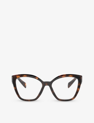 Shop Prada Women's Brown Pr 20zv Cat-eye Tortoiseshell Acetate Eyeglasses
