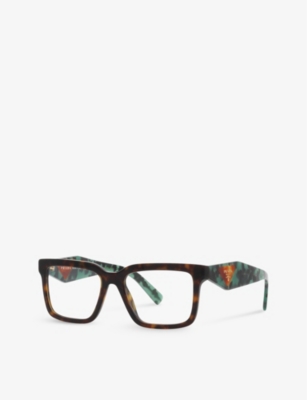 Prada Mens Brown Pr 10yv Rectangle-frame Tortoiseshell Acetate Eyeglasses In Brown
