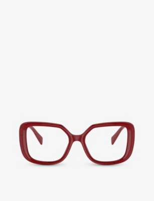 Shop Prada Women's Red Pr 10zv Square-frame Acetate Eyeglasses