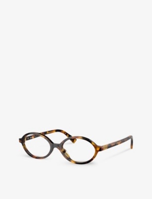 Miu Miu Mens Brown Mu 01xv Oval-frame Tortoiseshell Acetate Eyeglasses In Brown