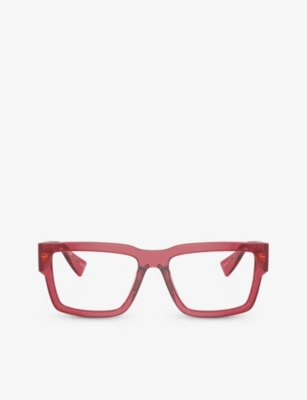 Shop Miu Miu Men's Red Mu 02xv Rectangle-frame Acetate Eyeglasses