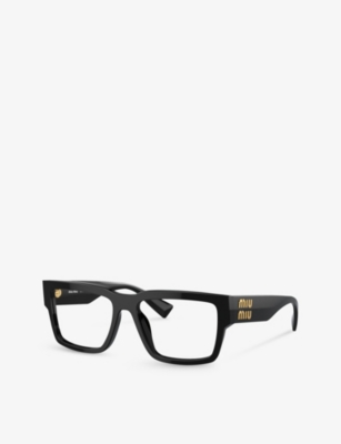 Shop Miu Miu Men's Black Mu 02xv Rectangle-frame Acetate Eyeglasses