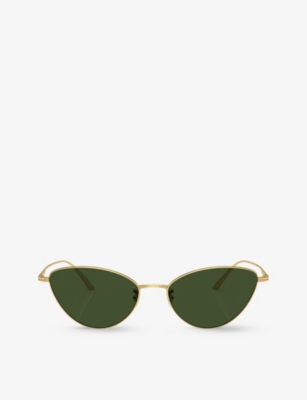 Shop Oliver Peoples Women's Gold Ov1328s 1998c Butterfly-frame Metal Sunglasses