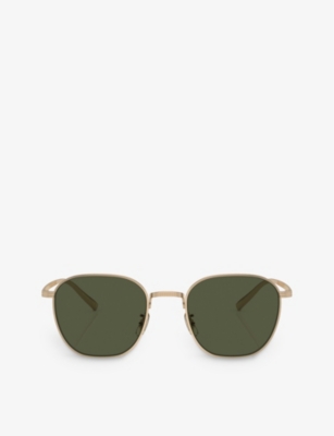 Shop Oliver Peoples Women's Gold Ov1329st Rynn Square-frame Titanium Sunglasses